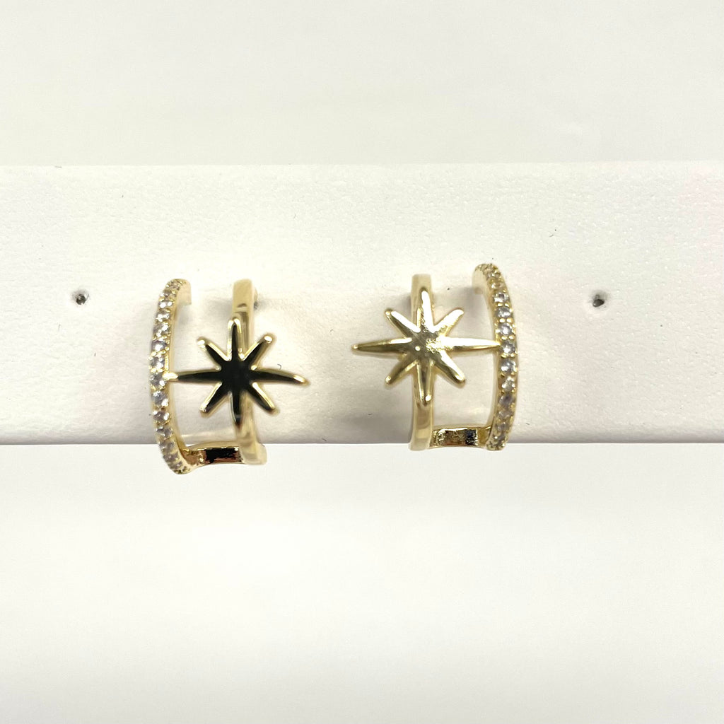 Starburst And Pave Double Hoop Post Earrings
