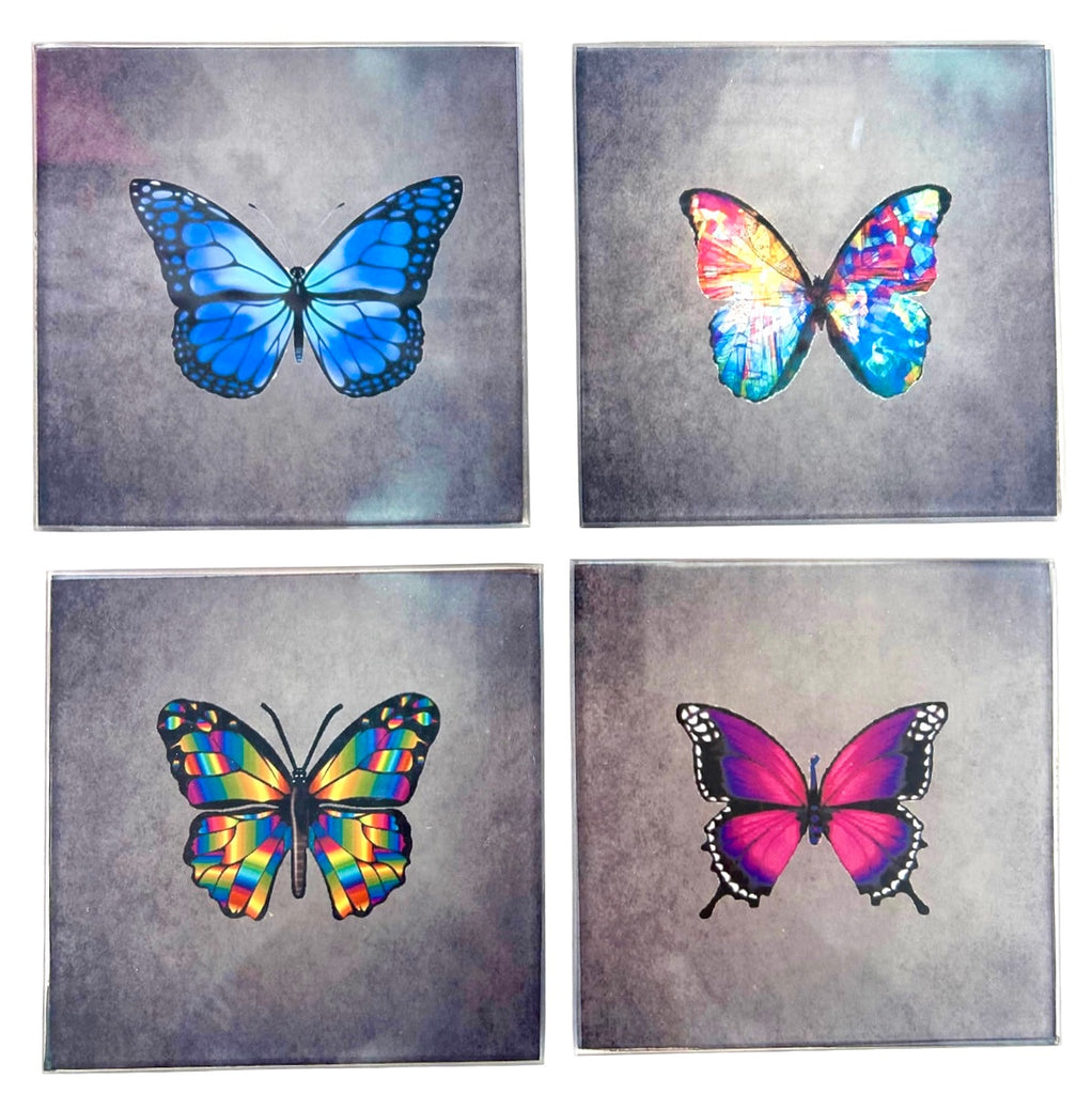 Set Of Four Colorful Butterfly Coasters