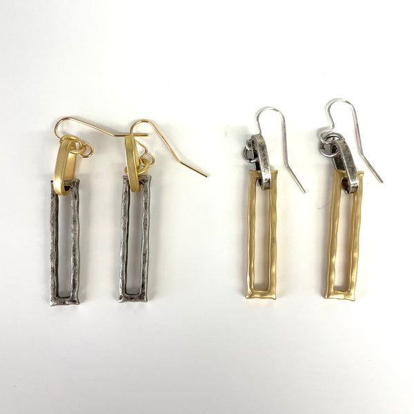Hammered Rectangle Paperclip Drop Earrings