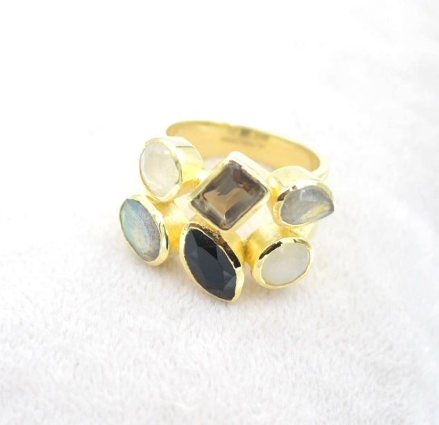 Gold Plated Ring With Neutral Tone Natural Stones