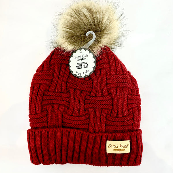Plush Lined Knit Hat With Pom