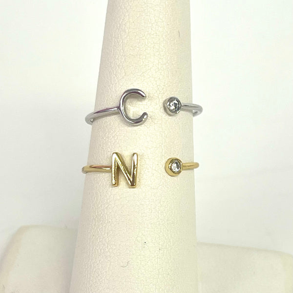 Adjustable Initial Ring With CZ Stone