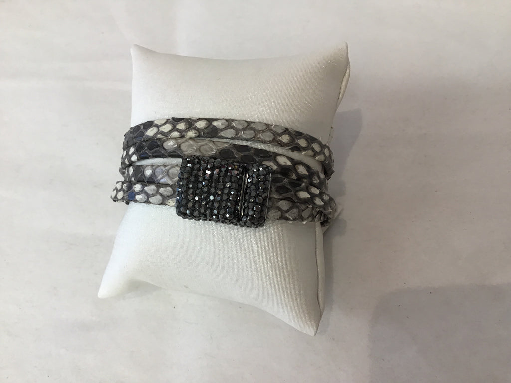Double Wrap Crystal and Leather Bracelet
