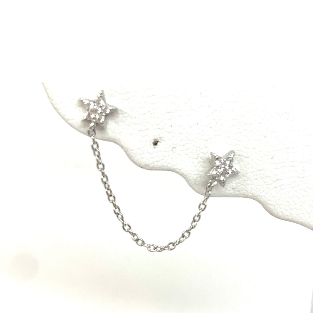 CZ Pave Double Star Chain Earrings