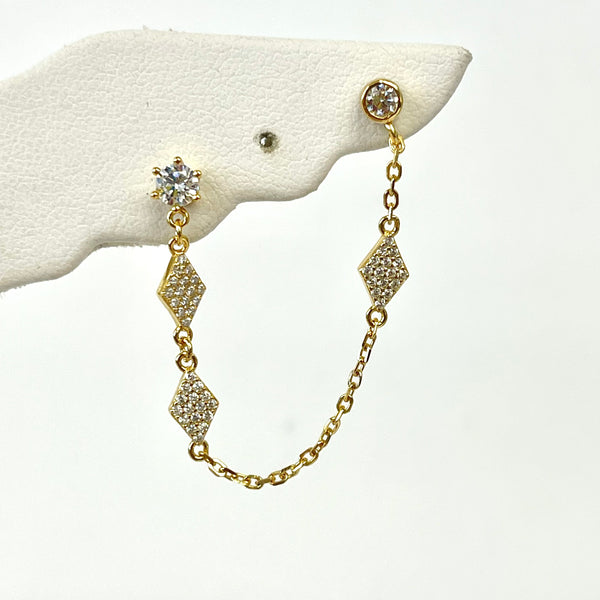 Pave Diamond Cz Double Post Chain Earring