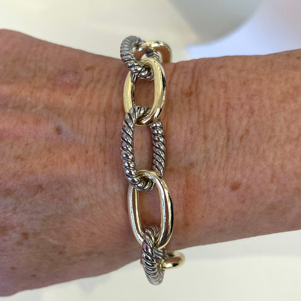 Silver And Gold Chain Toggle Bracelet