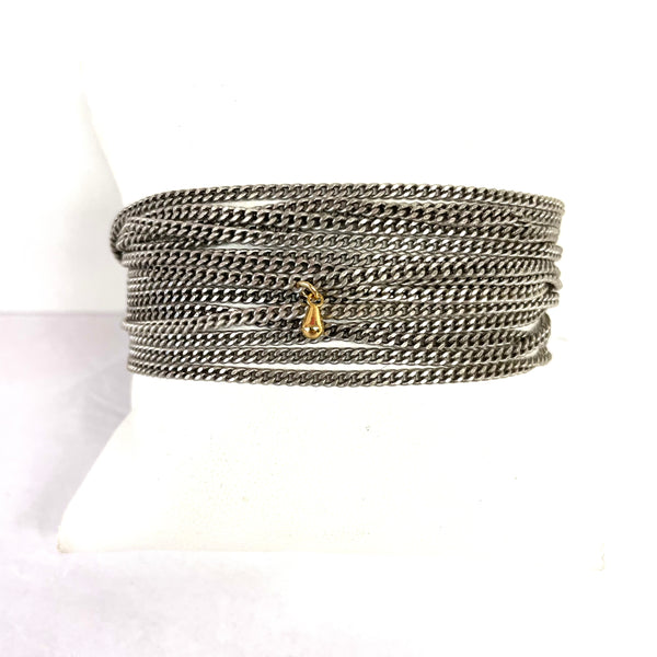 Antique Silver Multi Chain With Gold Charm Bracelet