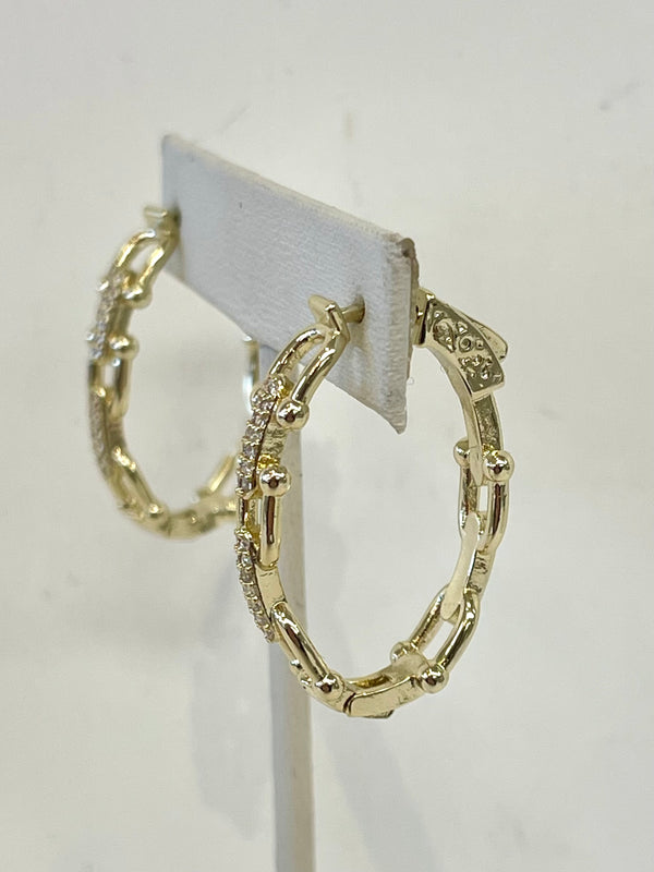 Gold and CZ Horse Bit Hoops