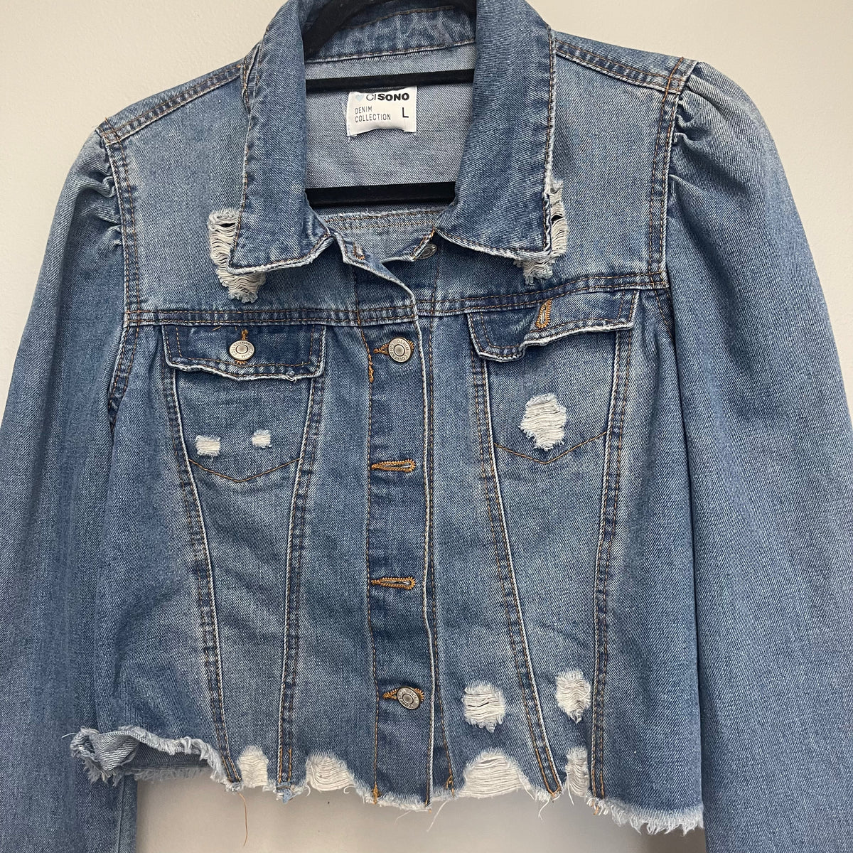 Puff shoulder denim jacket zara sales