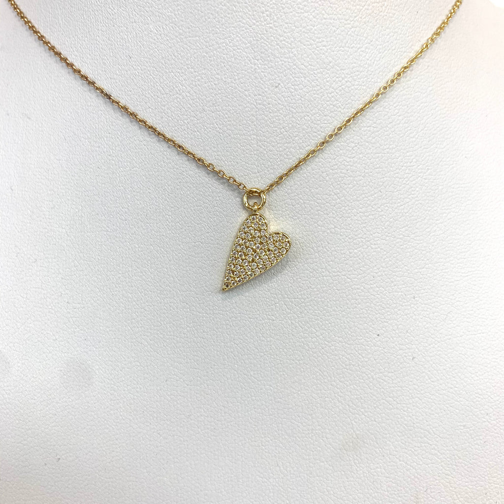 Small Pave CZ Heart Charm Necklace