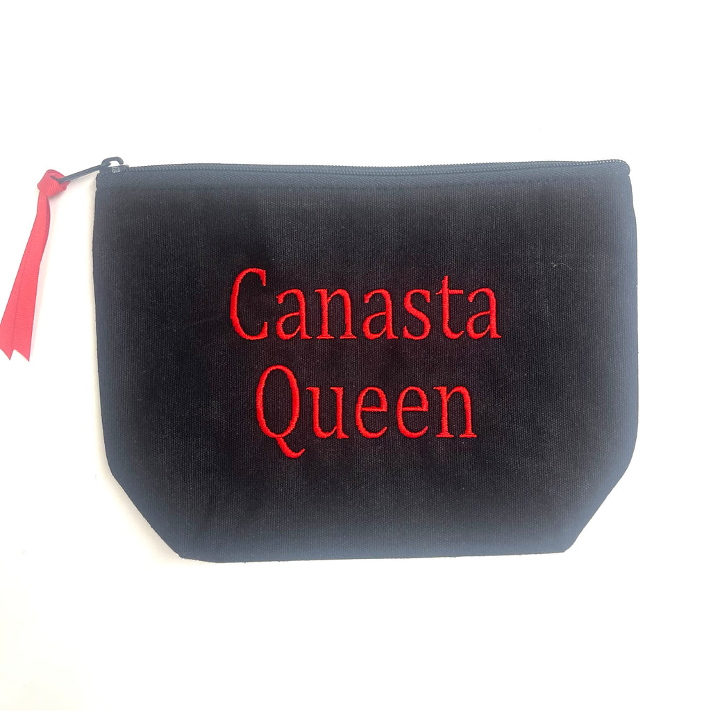 Embroidered Canvas Canasta Pouch