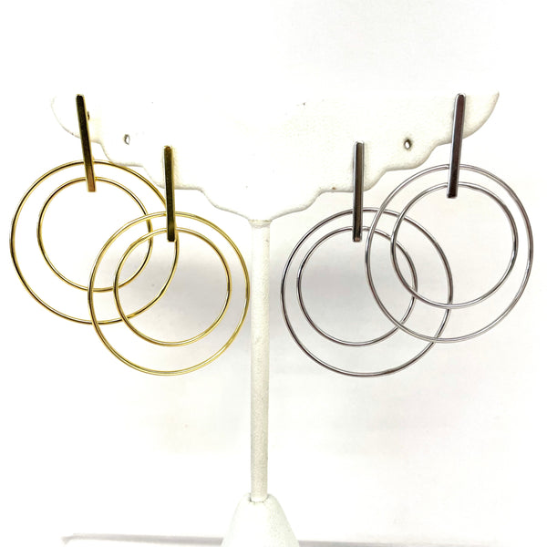 Double Circle Drop Bar Earrings