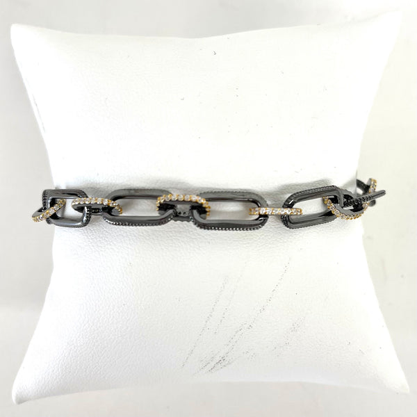 Sterling Hematite & Gold CZ Chainlink Bracelet