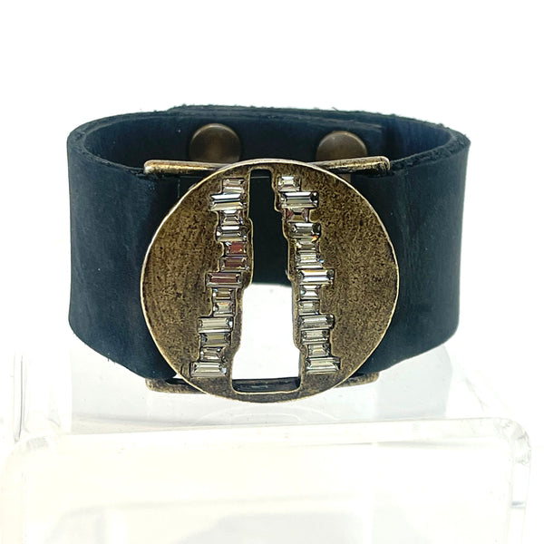 V Cut-Out Baguette Leather Bracelet