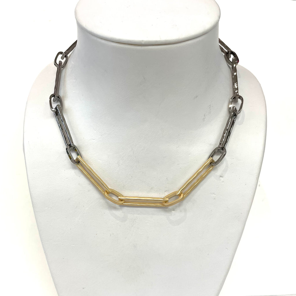 Two-Tone Rectangular Link Necklace