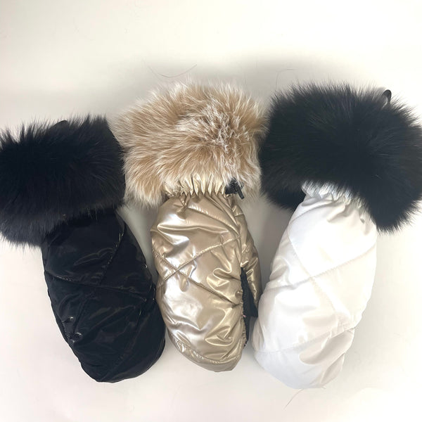 Puffer Mittens With Real Fur Cuffs