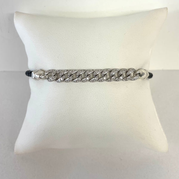 CZ Sterling Silver And Leather Italian Cuban Bracelet