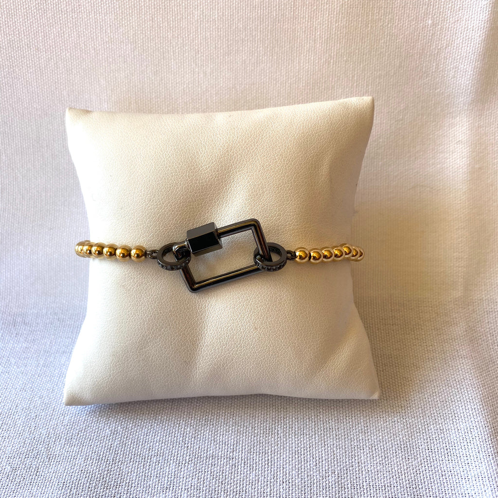 Beaded Ball Stretch Bracelet with Rectangle Clasp