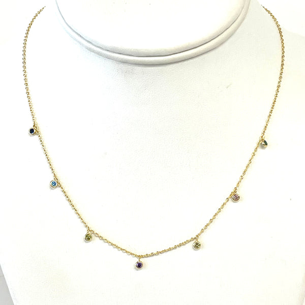 Rainbow Cz Bezel Set Necklace
