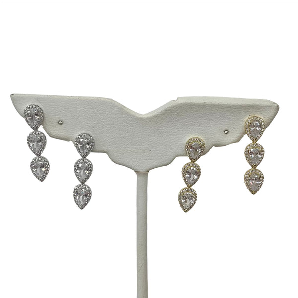 Tripple CZ Pear Diamond Earring