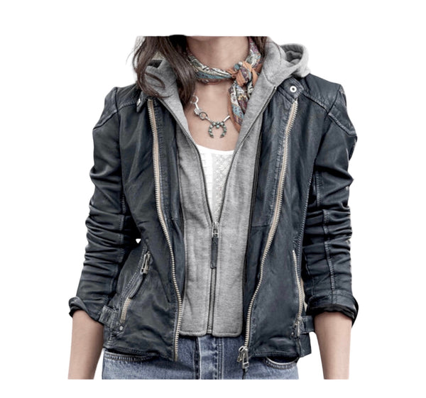 Mauritius Leather Graphite Hooded Jacket