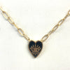 Gold Paperclip Chain With Black Enamel Heart Shaped Evil Necklace
