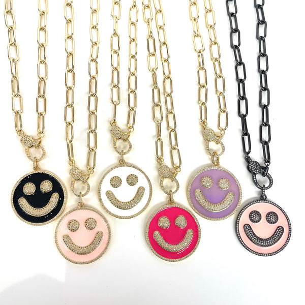 Large Enamel CZ Smiley Face Charm