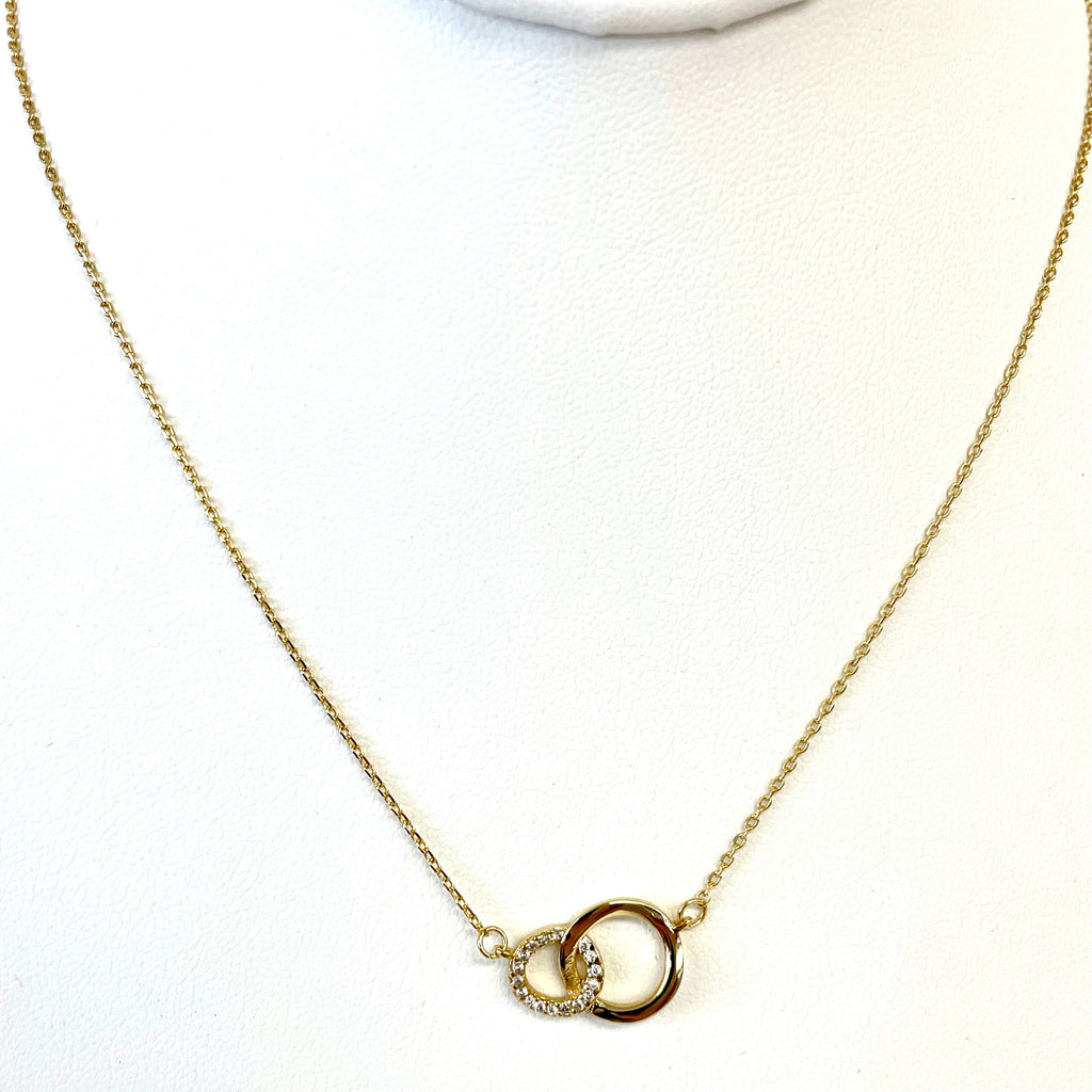 Gold CZ Intwined Circles Necklace
