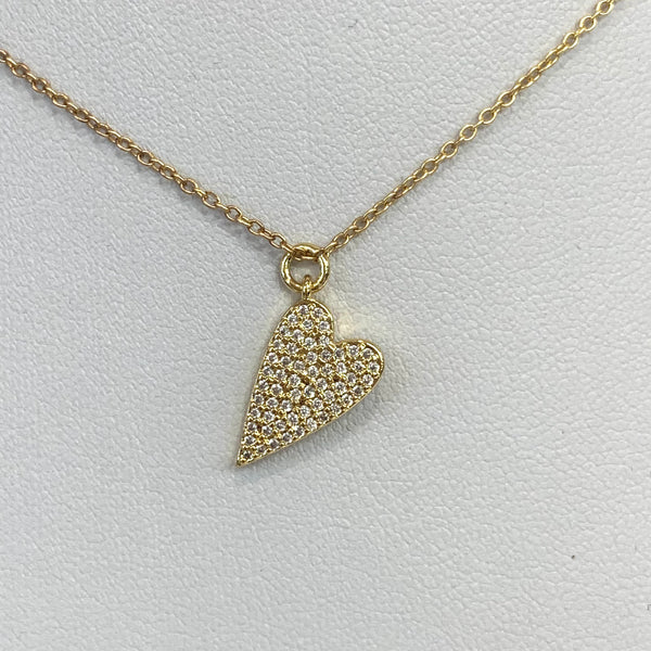 Small Pave CZ Heart Charm Necklace