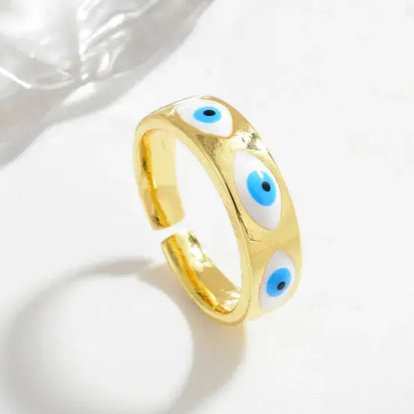Adjustable Gold Evil Eye Ring