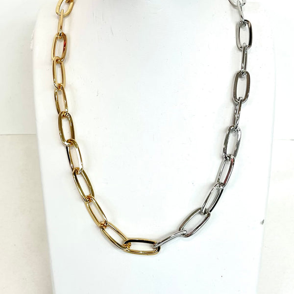18" Two Tone Paperclip Chain Necklace