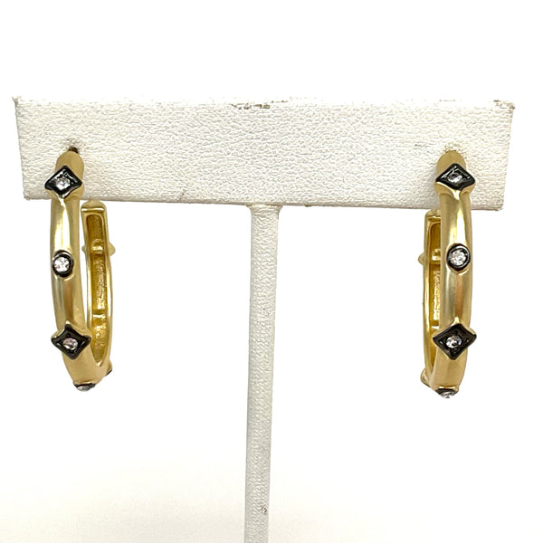 Matte Gold With Hematite CZ Hoops