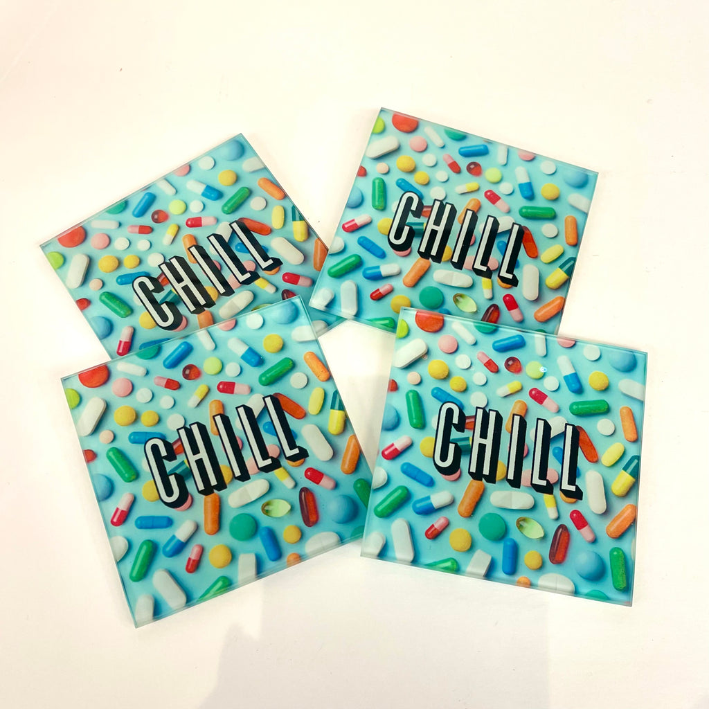 Set Of Four Chill Pill Coasters