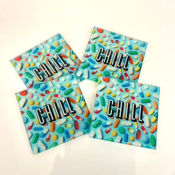 Set Of Four Chill Pill Coasters