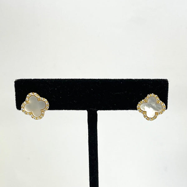 CZ Encrusted Mother of Pearl Clover Stud