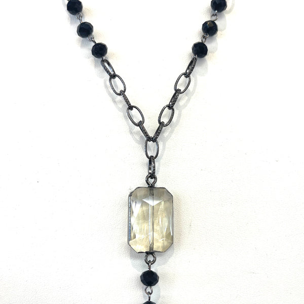 Long Drop Y Necklace with Crystals