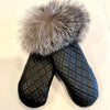 Leather Quilted Mittens With Fur Trim