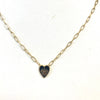 Gold Paperclip Chain With Black Enamel Heart Shaped Evil Necklace