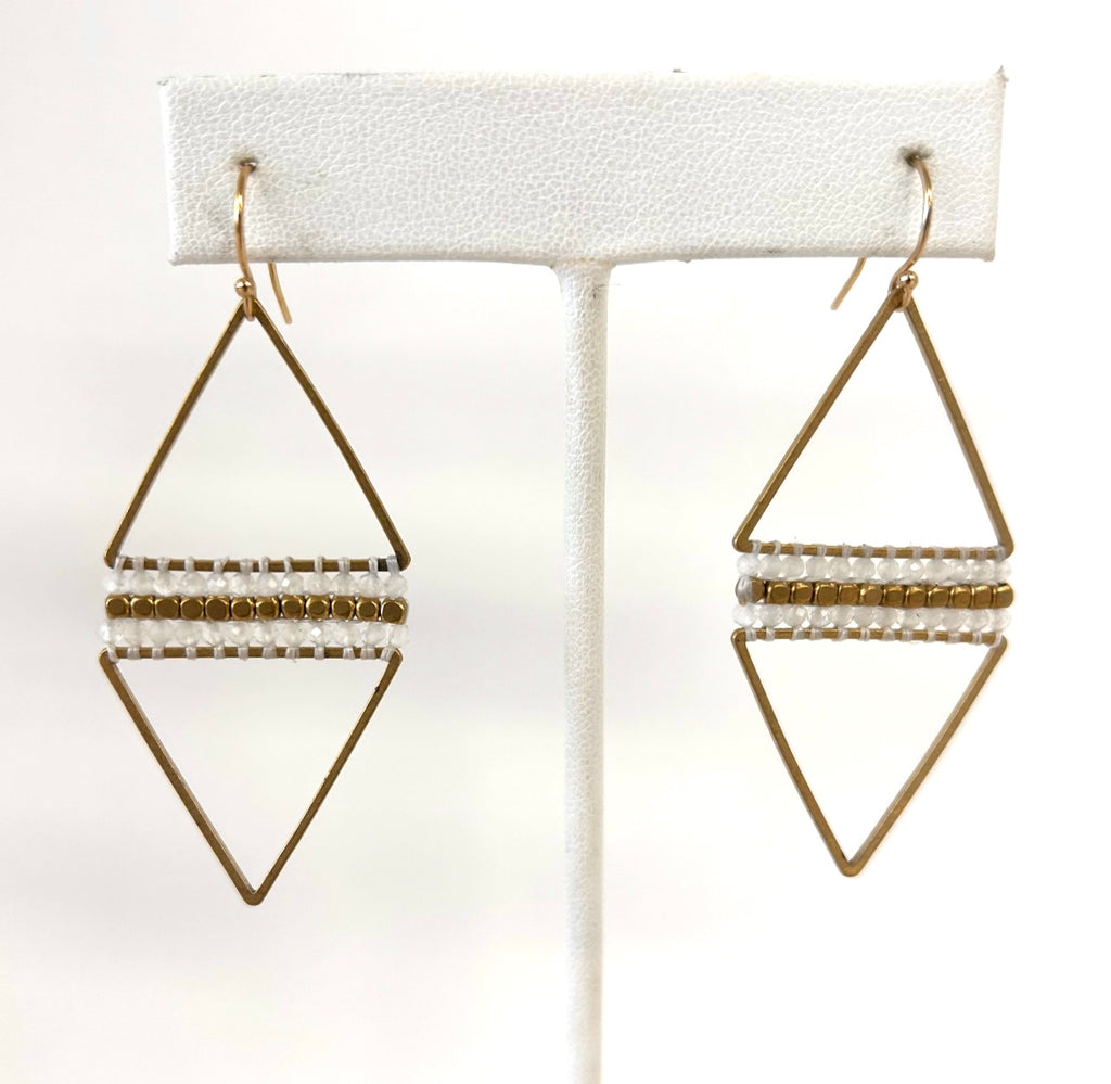 Double Triangle With Semi Precious Stone Earrings
