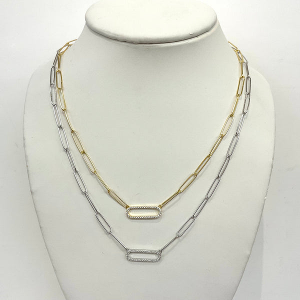 Paperclip And CZ Center Necklace