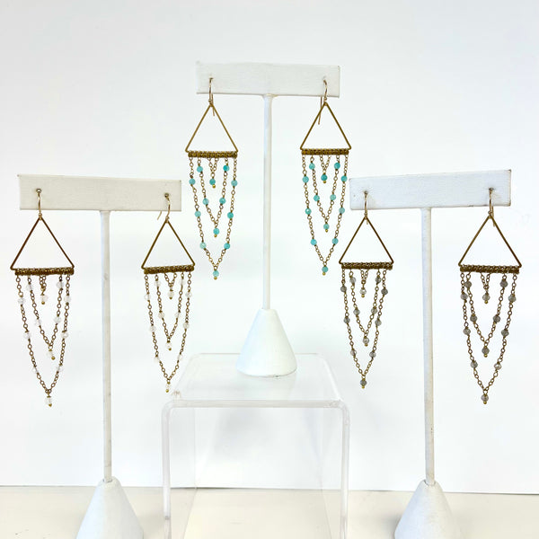 Triangle Chains & Semi Precious Stone Earrings