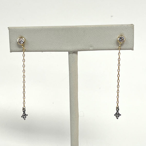 CZ Stud with Gold Dainty Chain