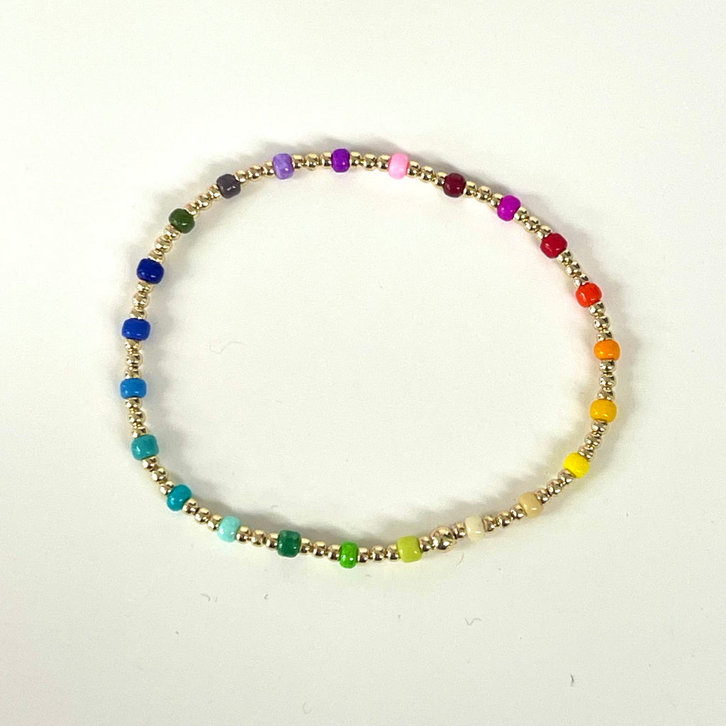 Gold Filled And Rainbow Beaded Stretch Bracelet