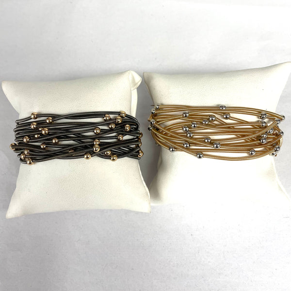 Set of 12 Piano Wire Stretch Bracelets With 4 mm Beads