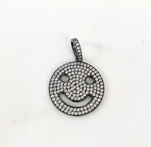 Sterling Silver Hematite Pave Smiley Face Charm
