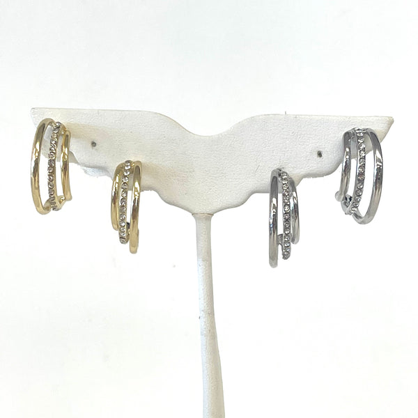 Triple Crescent Hoops With CZ's