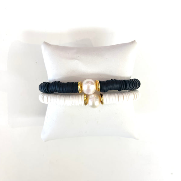 Vinyl and Pearl Stretchy Bracelet