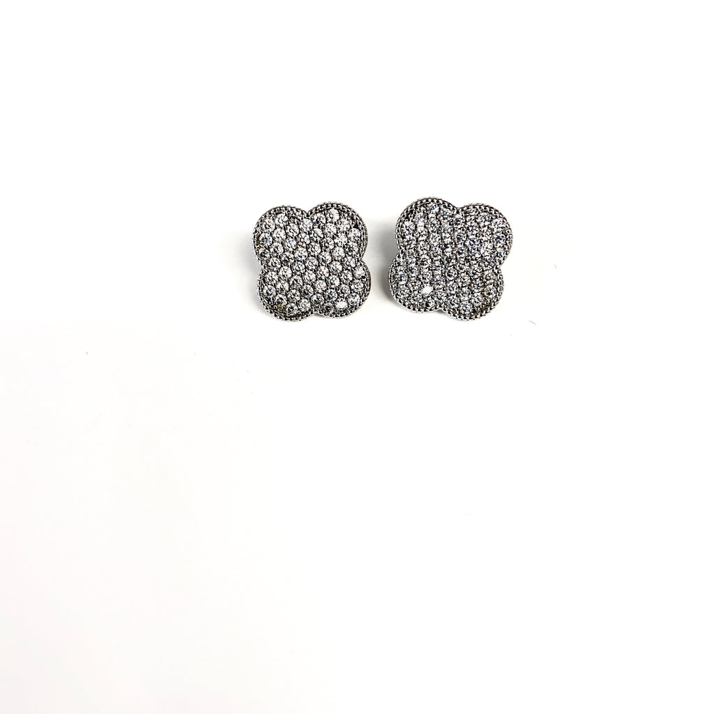 Silver Pave Clover Earrings