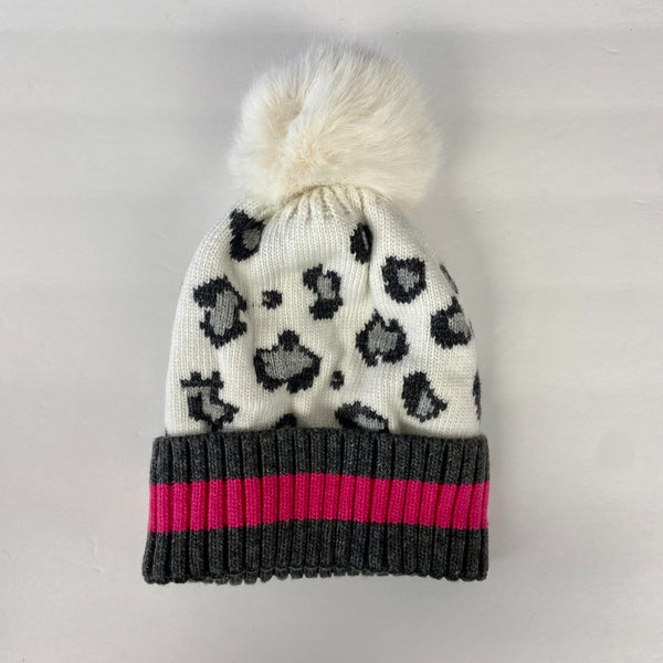Animal  Print Winter Hat With Faux Pom