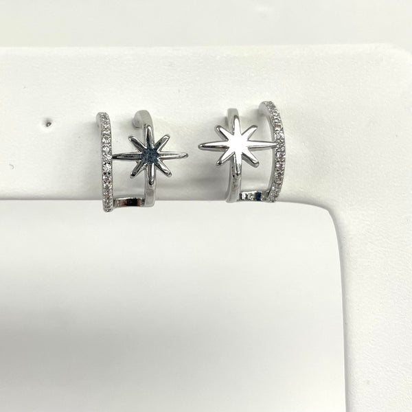 Starburst And Pave Double Hoop Post Earrings